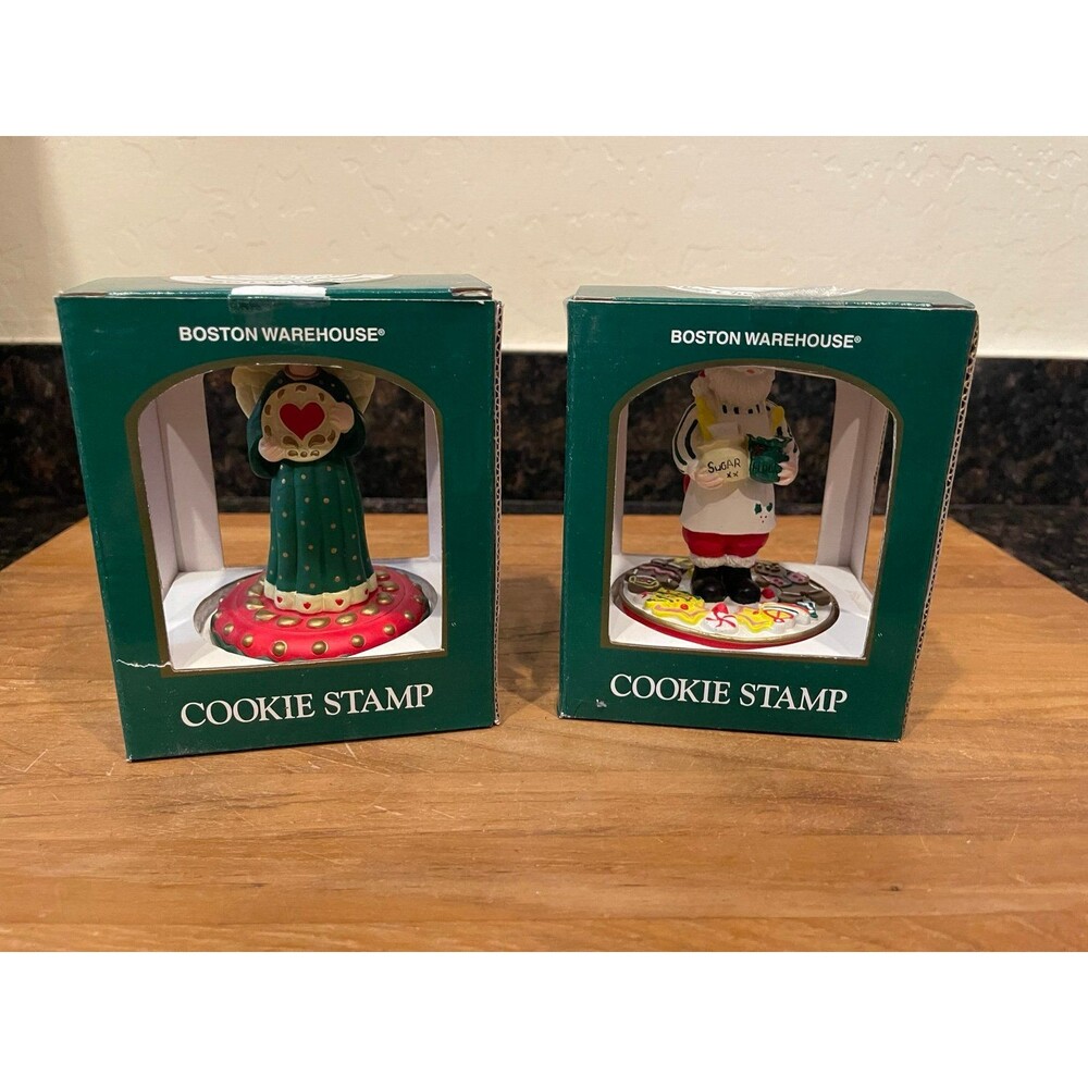2 Vintage Boston Warehouse Cookie Stamps: Santa & Angel